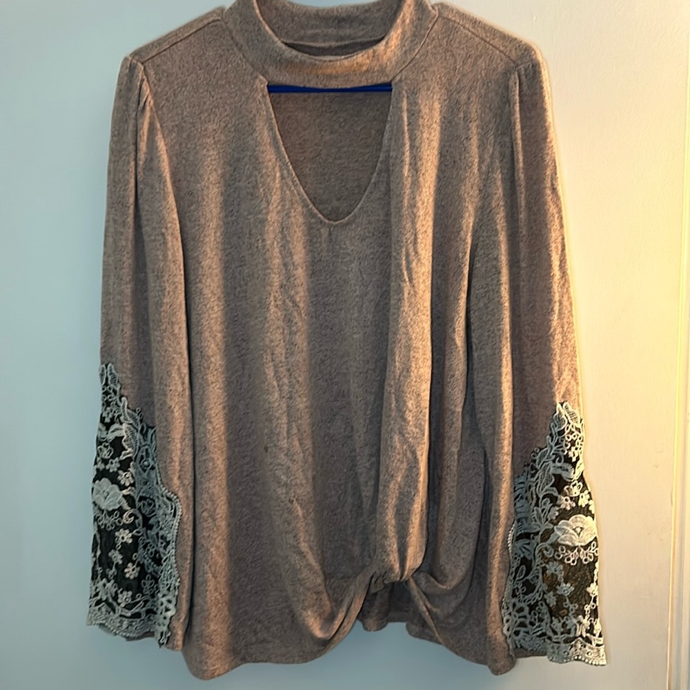 Maurices xl pink blouse with lace sleeves